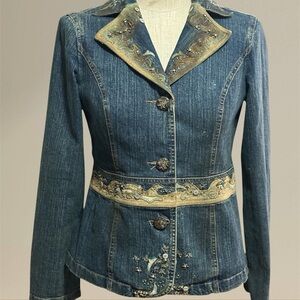 Embellished Denim Jacket with Gold Accents